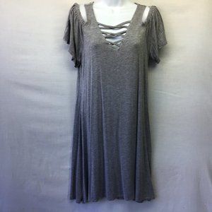 Apollo Apparel Women Dress Gray Open Shoulder V Neck Short Sleeve Lightweight M